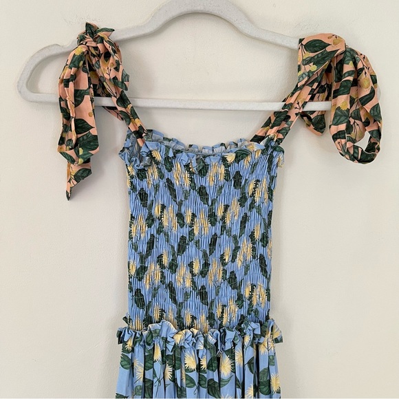 Palmacea Floral Smocked Bow Shoulder Maxi Dress Acacia Blue Yellow - Picture 4 of 9